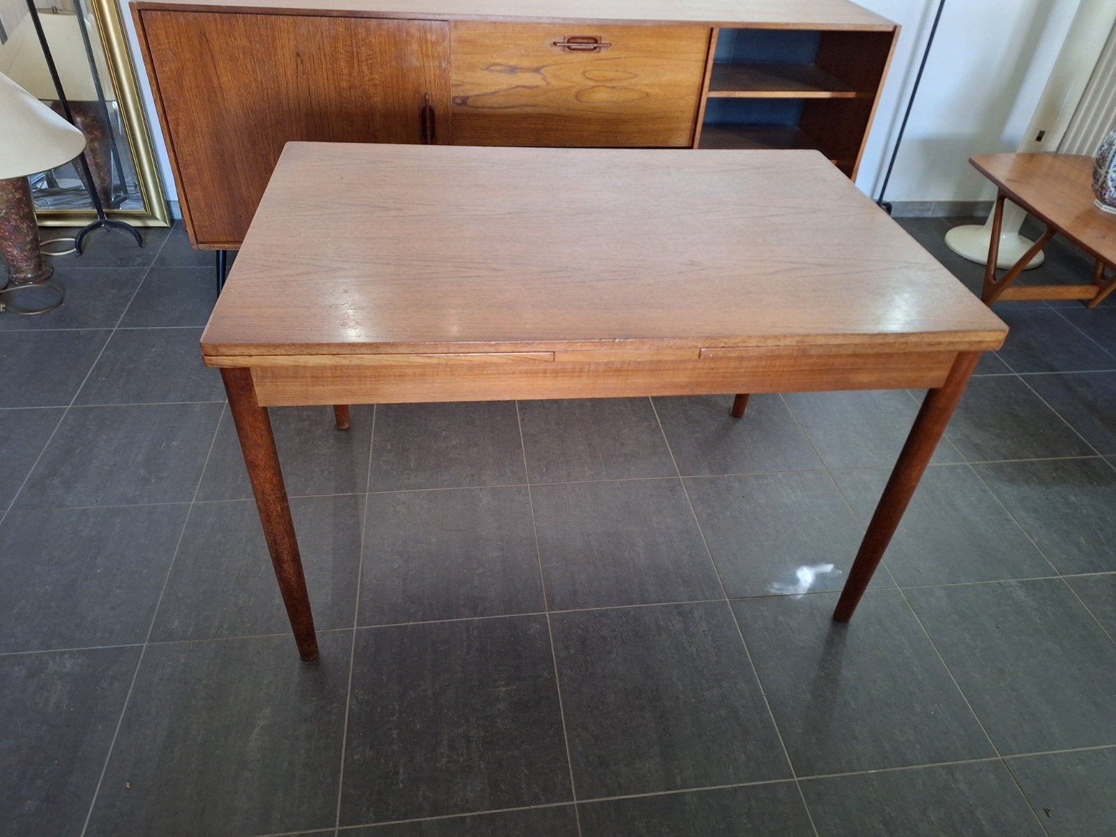 vintage uitschuifbare eettafel midcentury, Huis en Inrichting, Tafels | Eettafels, Ophalen, Gebruikt, 200 cm of meer, 50 tot 100 cm