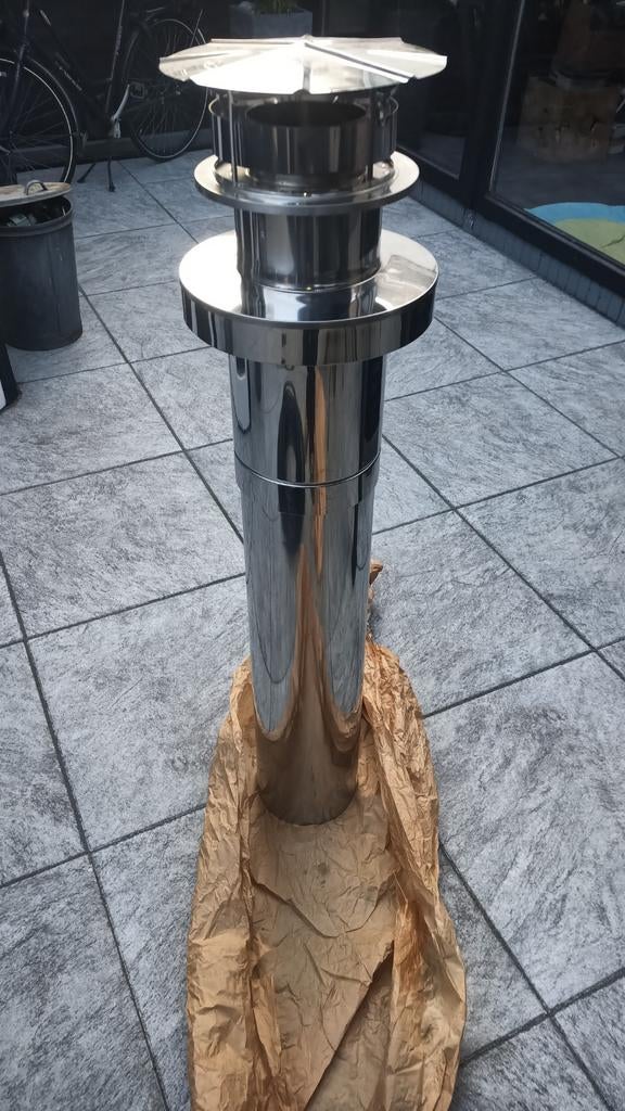 Dubbelwandige RVS kachelpijp + trekkap Ø130 mm –, Ophalen, Afvoer, Nieuw, Rvs