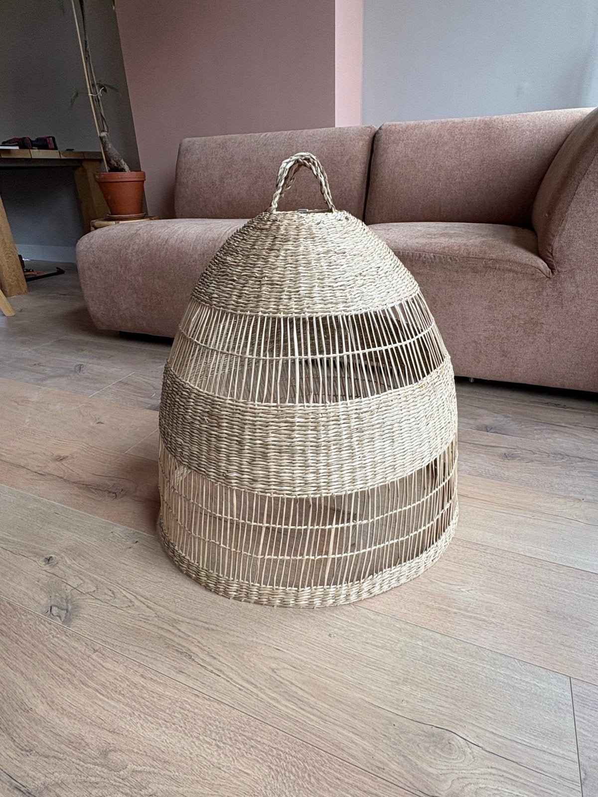 TORARED / HAVSDJUP handgemaakte lampenkap van zeegras, Natuurlijk materiaal, Beige, Rond, Zo goed als nieuw
