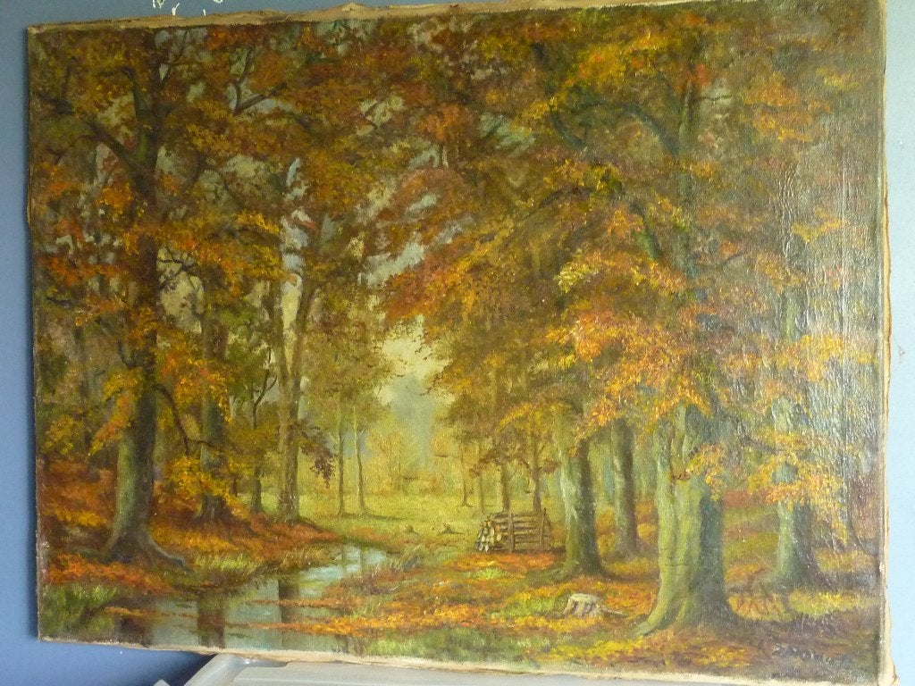 Bosgezicht, Olieverf schilderij, Antiek en Kunst, Kunst | Schilderijen | Klassiek, Ophalen of Verzenden