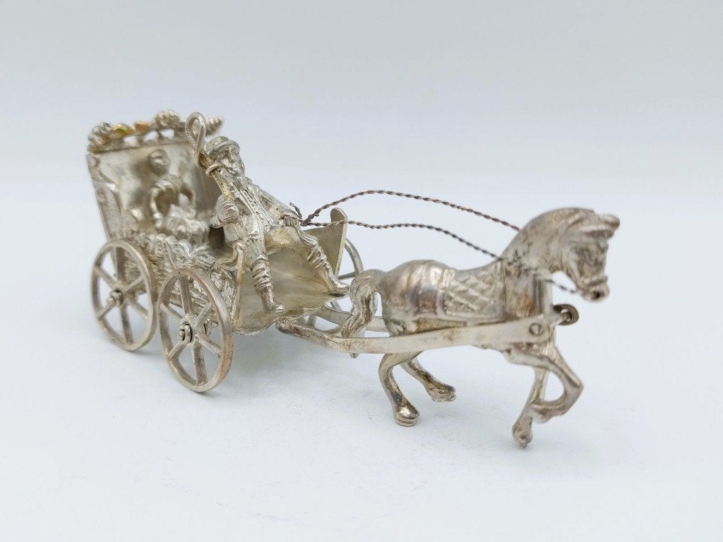 Zilveren miniatuur koets met paard, J.S. Zwanenburg, Sneek,, Antiek en Kunst, Verzenden, Zilver
