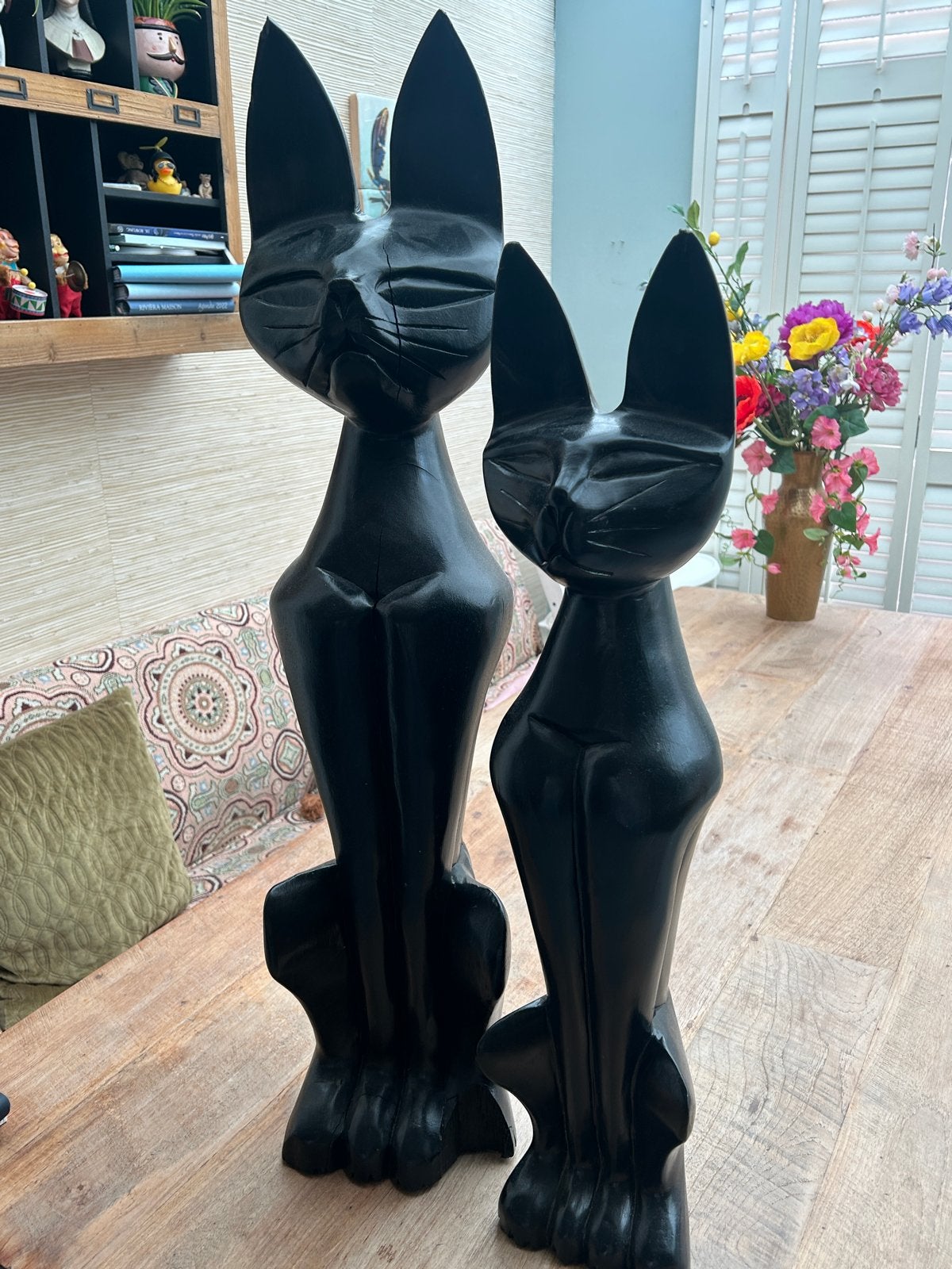 Houtsnijwerk Egyptische katten - Peter Criss stijl, Antiek en Kunst, Kunst | Beelden en Houtsnijwerken, Houtsnijwerk, Zwart, Hout