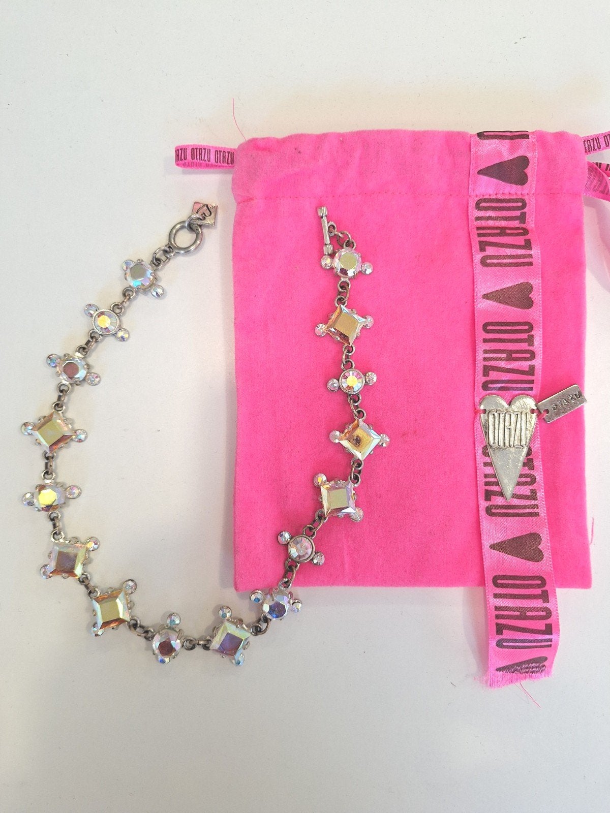Otazu ketting zilver met gele en lichte strass, Ophalen of Verzenden, Zilver