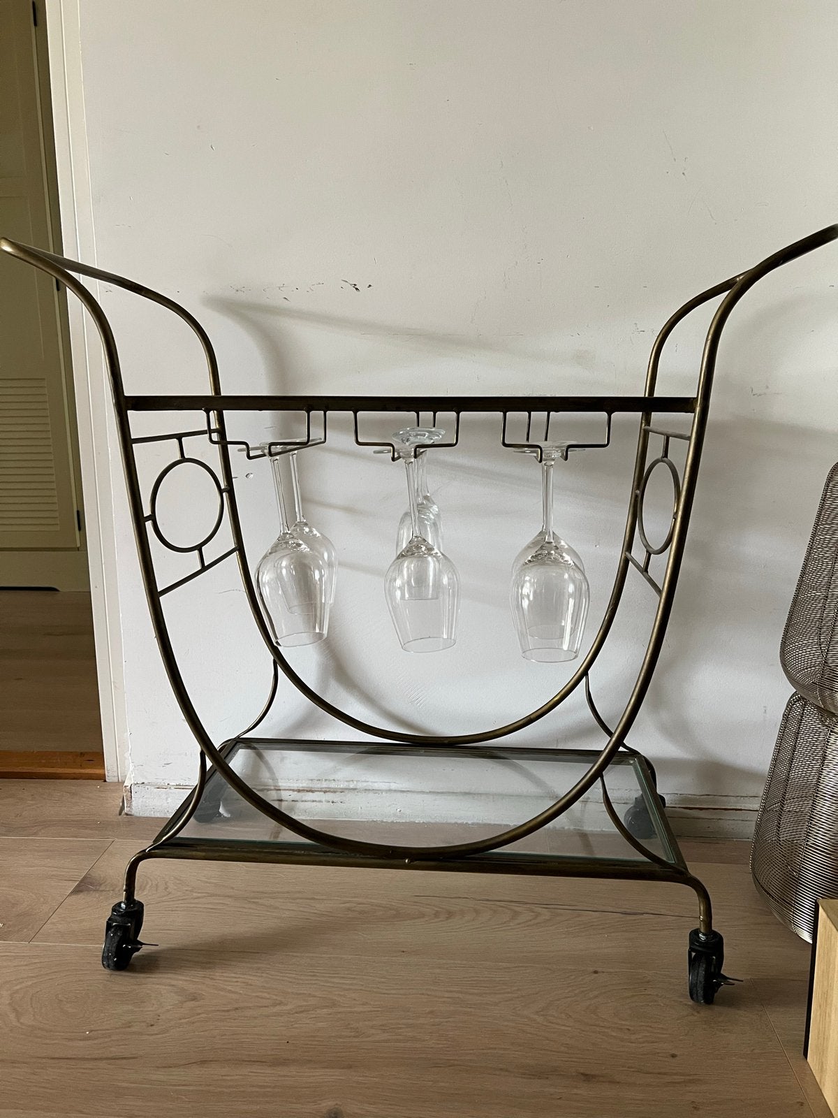 Bar Cart / Serveerwagen met Glasplaten, Huis en Inrichting, Ophalen, Zo goed als nieuw
