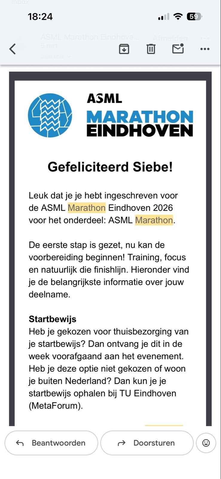 Startbewijs hele marathon Eindhoven 11 oktober, Tickets en Kaartjes, Sport | Overige, Eén persoon, Oktober