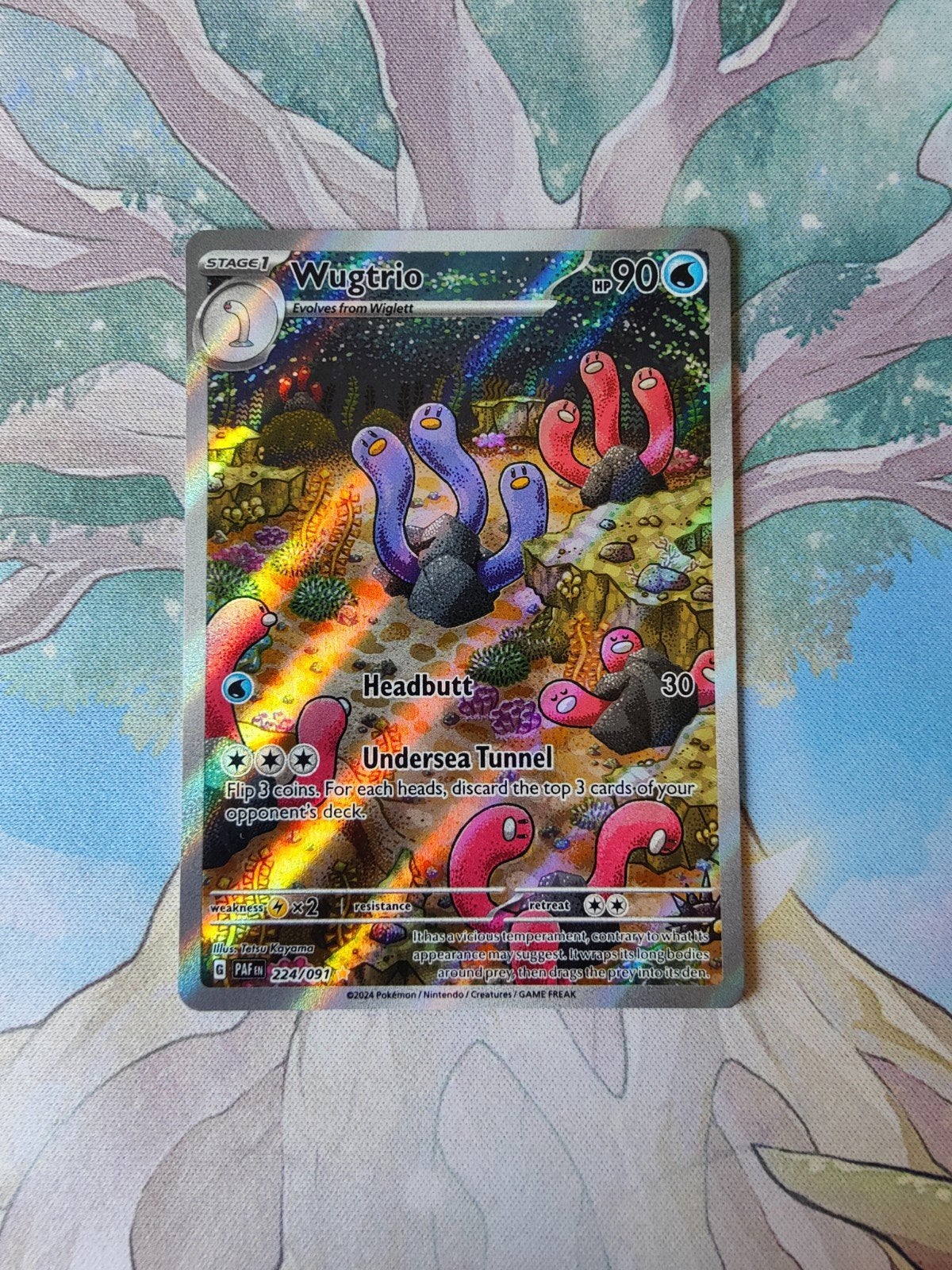 Pokemon paldean fates wugtrio illustration 224/091, Ophalen of Verzenden, Nieuw, Losse kaart, Foil