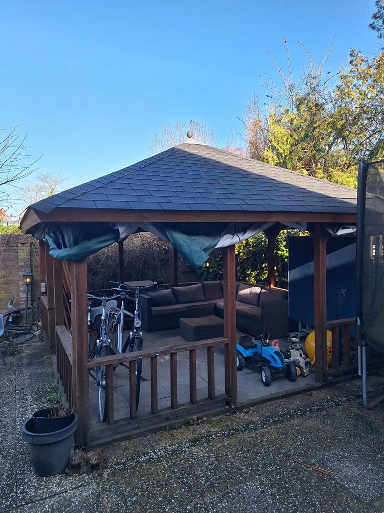 paviljoen (puntdak) 4.25x4.25m - Ideaal voor Tuin of Terras, Tuin en Terras, Overkappingen, Ophalen, Gebruikt, Tuinpaviljoen