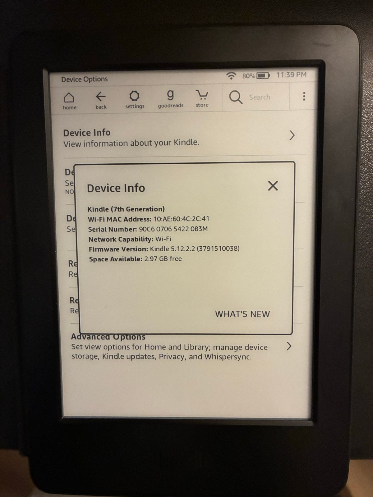 Amazon Kindle (7e Generatie) E-reader met Wi-Fi, 6 inch of minder, Ophalen of Verzenden, Zo goed als nieuw, 4 GB of minder