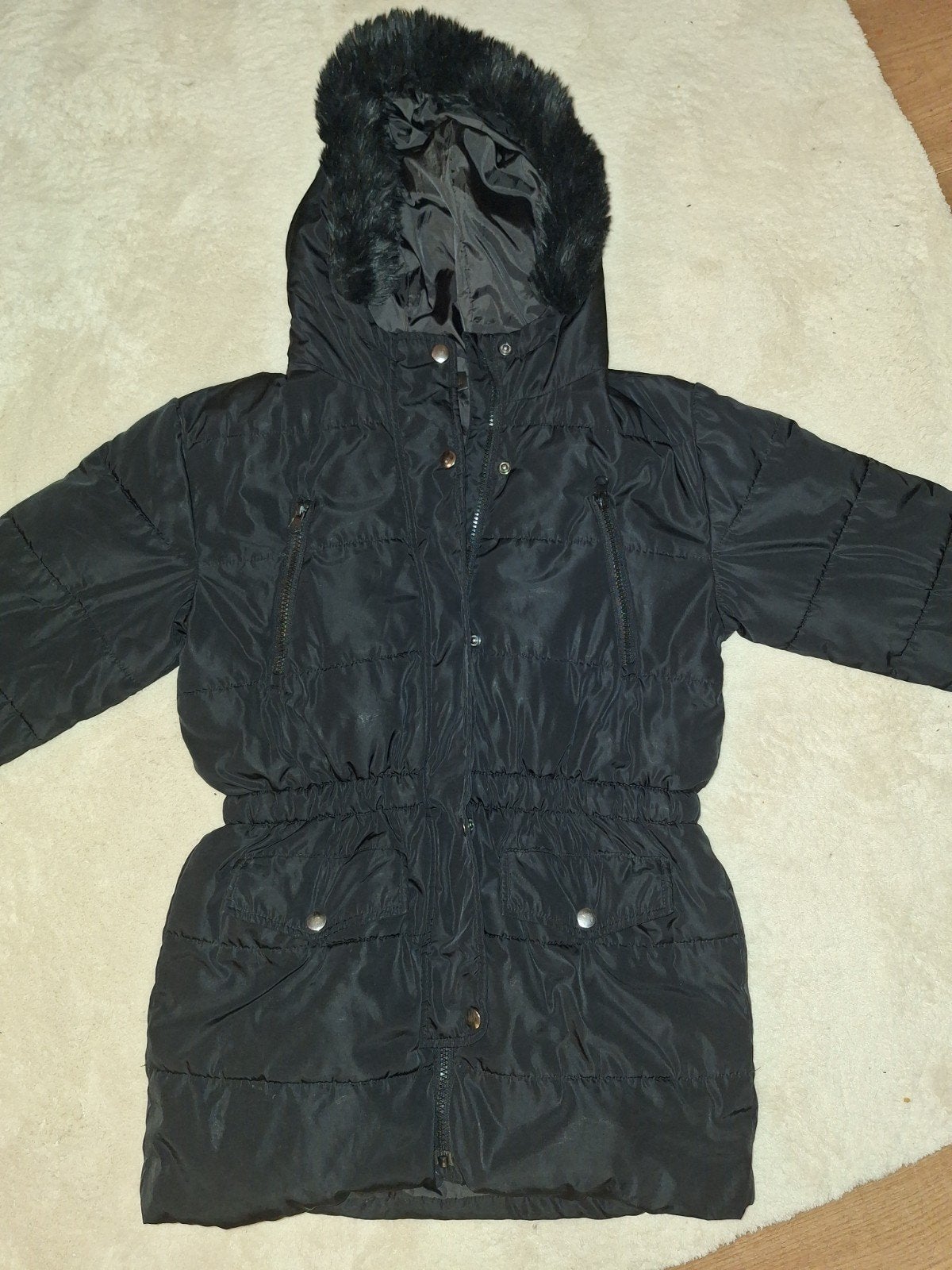 winterjas zwart met capuchon maat 152, Meisje, Ophalen of Verzenden, Zo goed als nieuw, Bonprix
