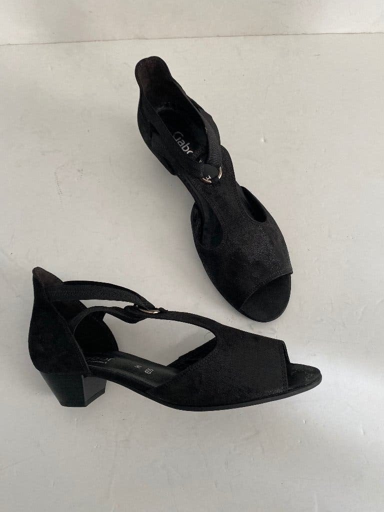 K282 Gabor maat 40/H leren sandalen open lage schoenen zwart, Zwart, Gabor, Zo goed als nieuw, Sandalen of Muiltjes