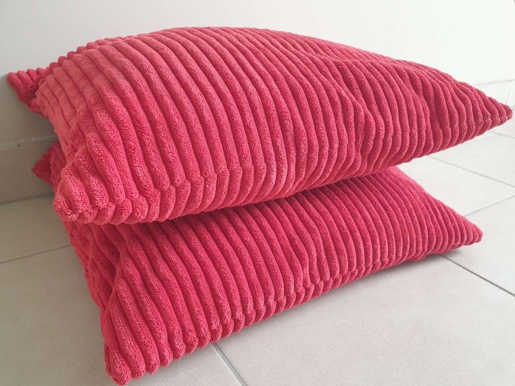2 retro vintage rib fluwelen kussens L 42 x B 42 x D 12cm, Ophalen of Verzenden, Vierkant