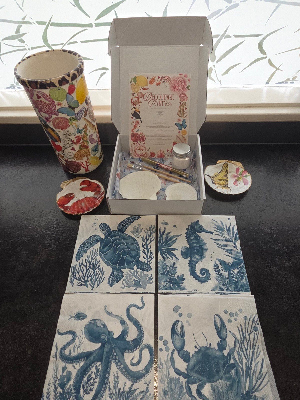 Decoupage DIY pakket - Zeedieren blauw, Ophalen of Verzenden, Nieuw, Knutselwerk