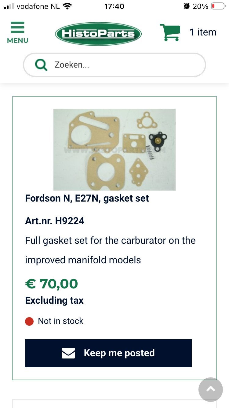 Gezocht, pakking set Fordson E27N met membraan, Ophalen of Verzenden, Nieuw, Ford