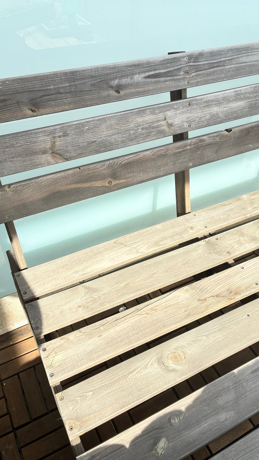Palletbank Leenbakker met turquoise kussens - Zo goed als ni, Ophalen, Zo goed als nieuw, Hout