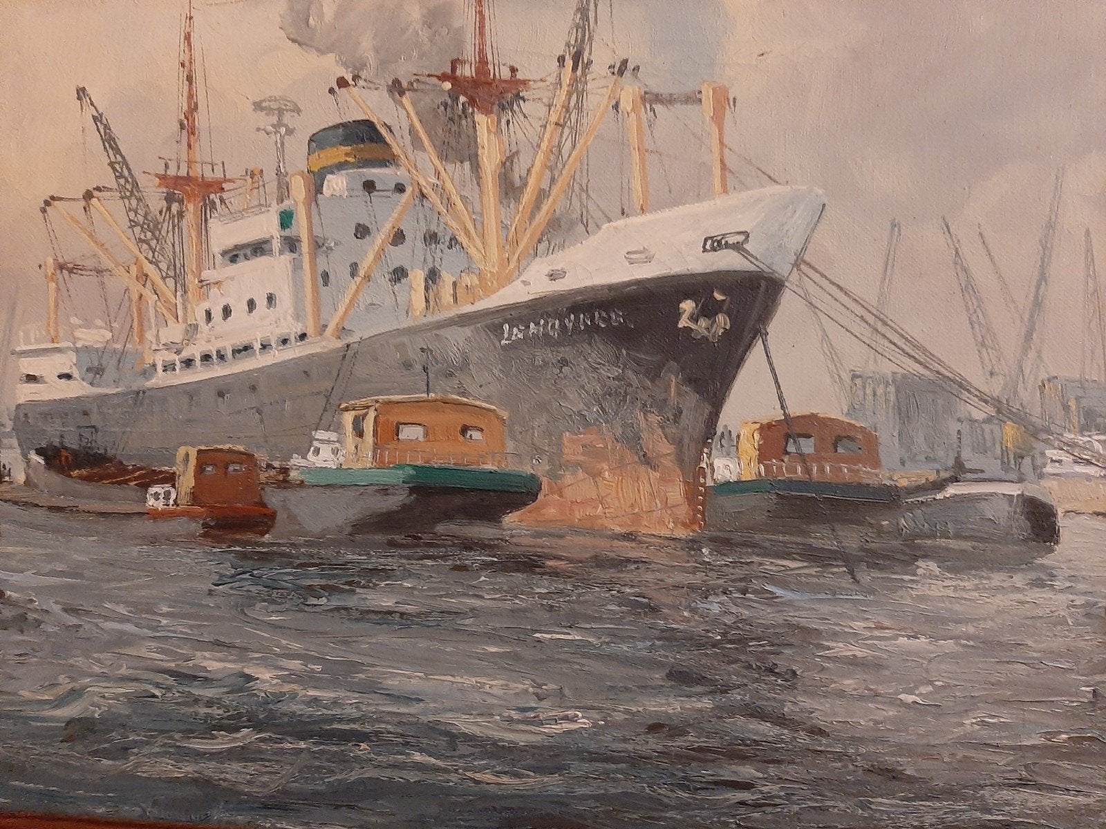 Schilderij Haven van  Adri Verveen, Antiek en Kunst, Kunst | Schilderijen | Klassiek, Ophalen of Verzenden
