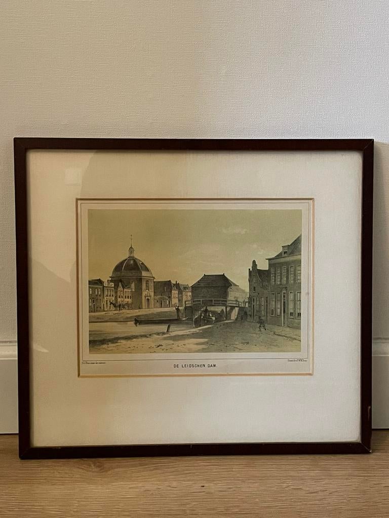 De Leidschen Dam | Kleurenlitho | G. Bos, P. Trap 1850-1900, Antiek en Kunst, Ophalen of Verzenden
