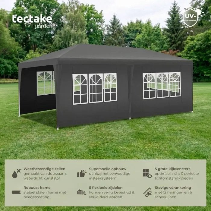 Tectake Partytent Paviljoen 6x3m Grijs/Zwart - Z.g.a.n., Opvouwbaar, Minder dan 4 meter, Zo goed als nieuw, Paviljoen