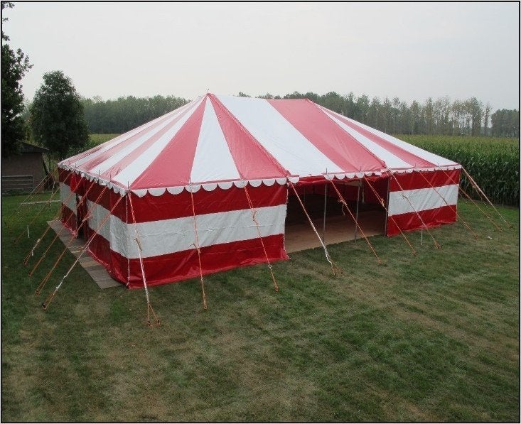 Rood-witte spantent 10 meter breed, Ophalen, Bressers Holding BV, Info@bresserstenten.nl, Middendijk 38D te Helmond