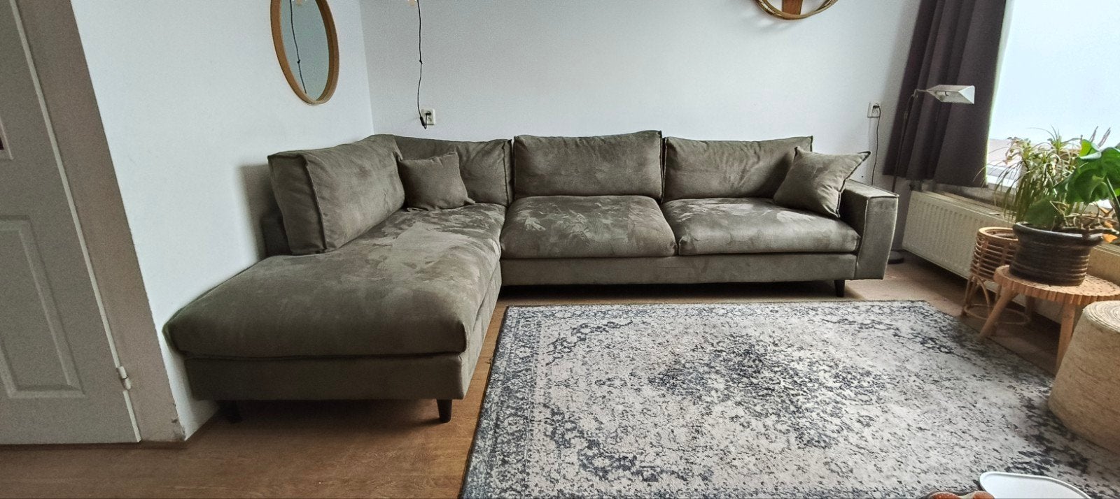 Jonas Goossens hoekbank in olijfgroen, Ophalen, Modern, Comfortabel, Gebruikt, 100 tot 125 cm