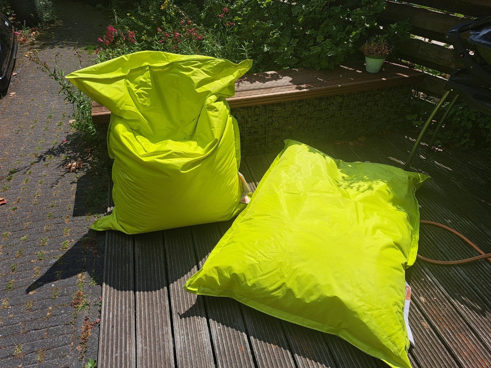 Twee comfortabele lime geel/groen zitzakken, Ophalen, Gebruikt, Geel, Zitzak