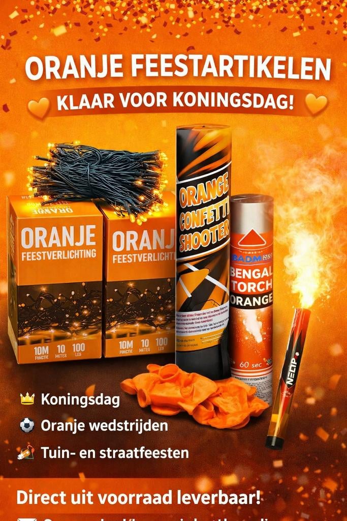 Oranje feestverlichting en diversen, Hobby en Vrije tijd, Feestartikelen, Ophalen, Nieuw, Feestartikel, Oranje of Koningsdag