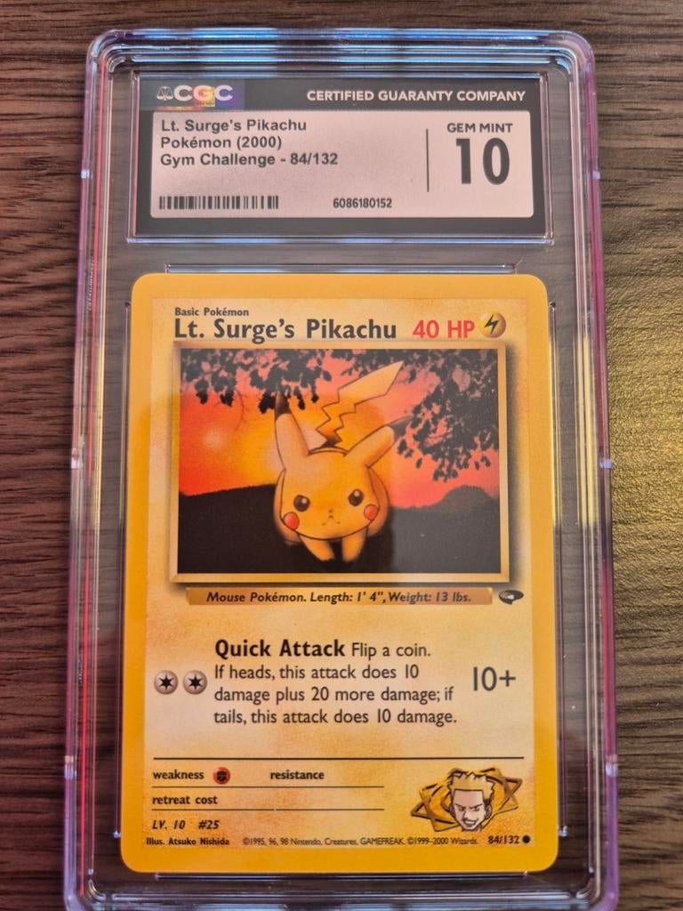Lt. Surge's Pikachu Gym Challenge CGC 10, Ophalen of Verzenden, Nieuw, Losse kaart