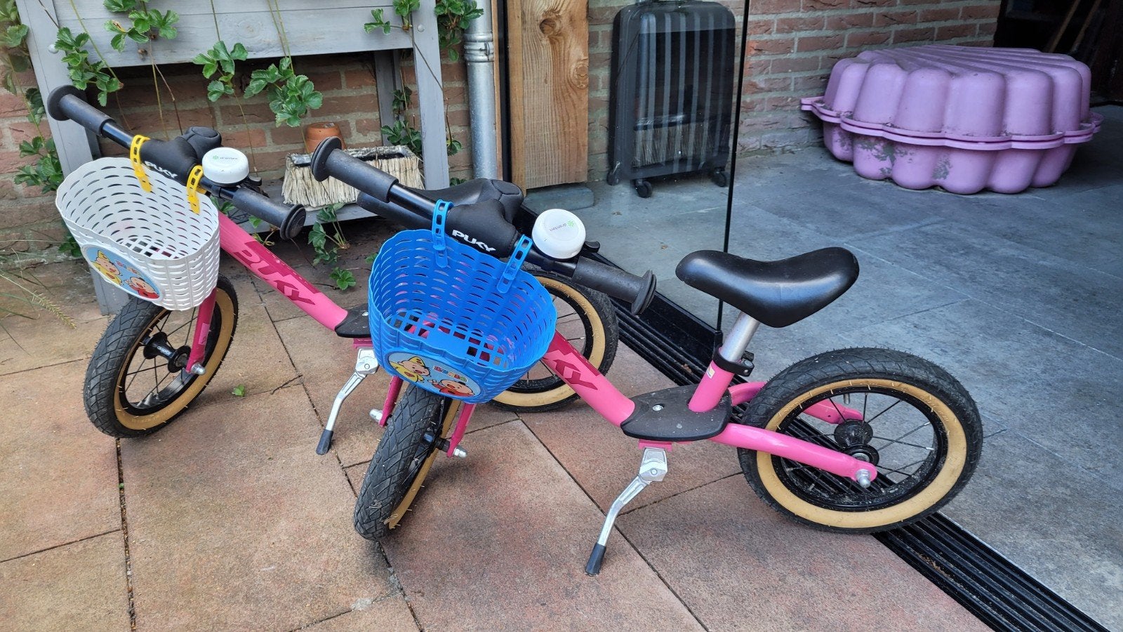 2 x Puky loopfietsen  roze met mandje, Ophalen, Gebruikt, Minder dan 16 inch, Puky