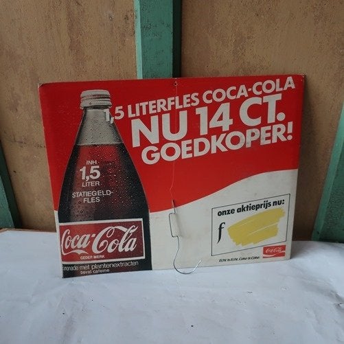 Reclame bord winkelkaart Coca Cola karton origineel 42 x 34, Ophalen of Verzenden, Gebruikt, Reclamebord