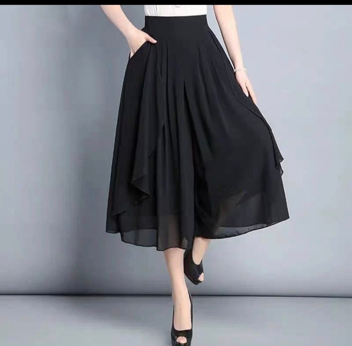 Zwarte chiffon culotte broekrok met wijde pijpen, Kleding | Dames, Maat 38/40 (M), Verzenden, Zwart, Nieuw