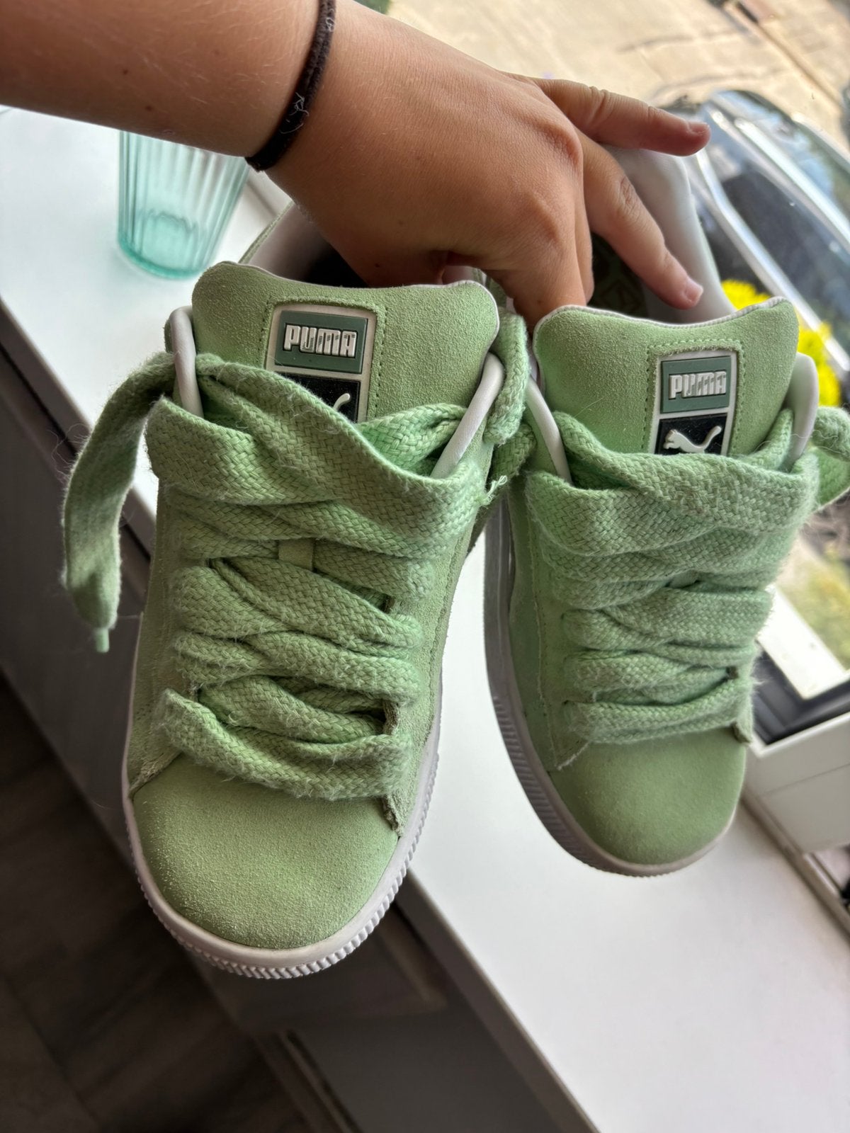 Schoenen 38,5 puma mint groen, Ophalen, Zo goed als nieuw, Groen, Sneakers of Gympen