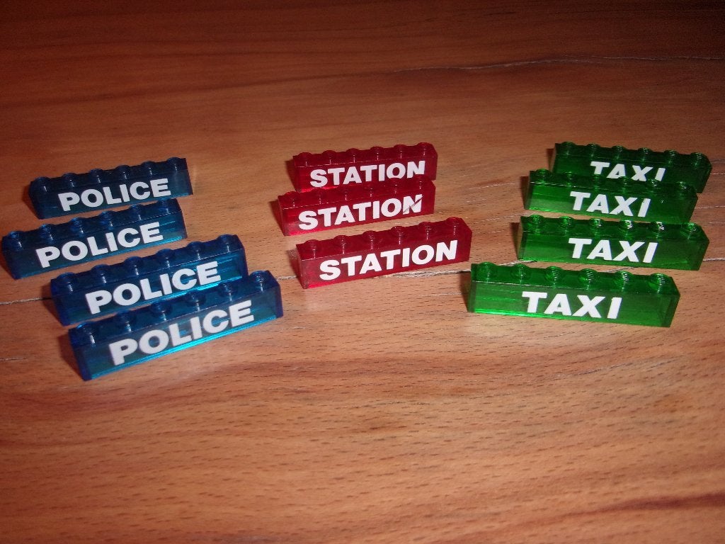 11 Transparante stenen 1 x 6 , STATION , TAXI , POLICE, Ophalen of Verzenden, Gebruikt, Losse stenen, Lego