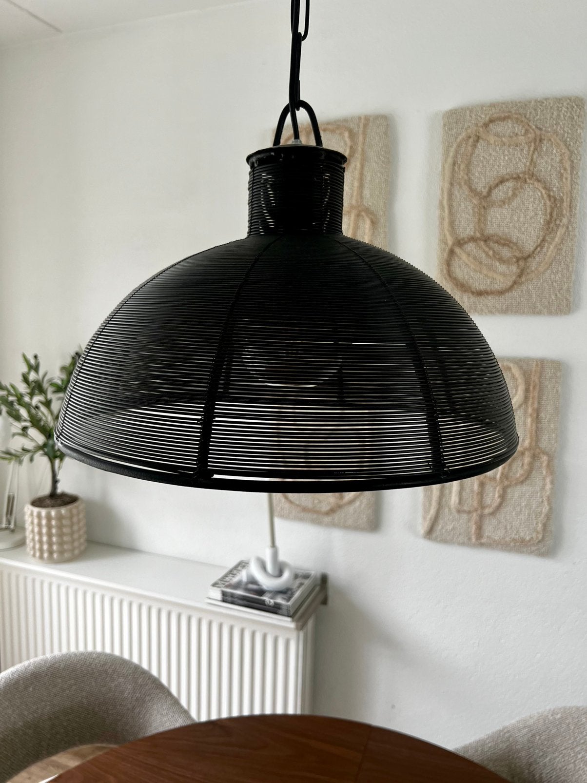 Set van 2 zwarte metalen draadlampen / hanglampen – Ø 44 cm, Ophalen of Verzenden, Zo goed als nieuw, Metaal