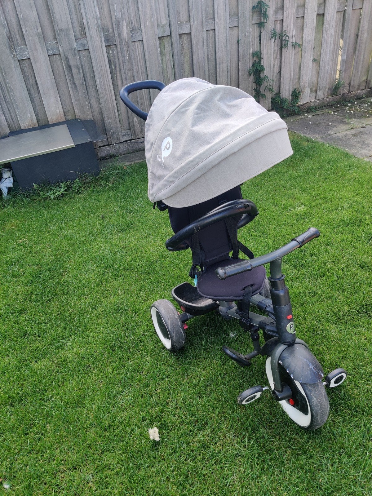 Kinderdriewieler met duwstang en zonnekap, Ophalen of Verzenden, Gebruikt, Duwstang