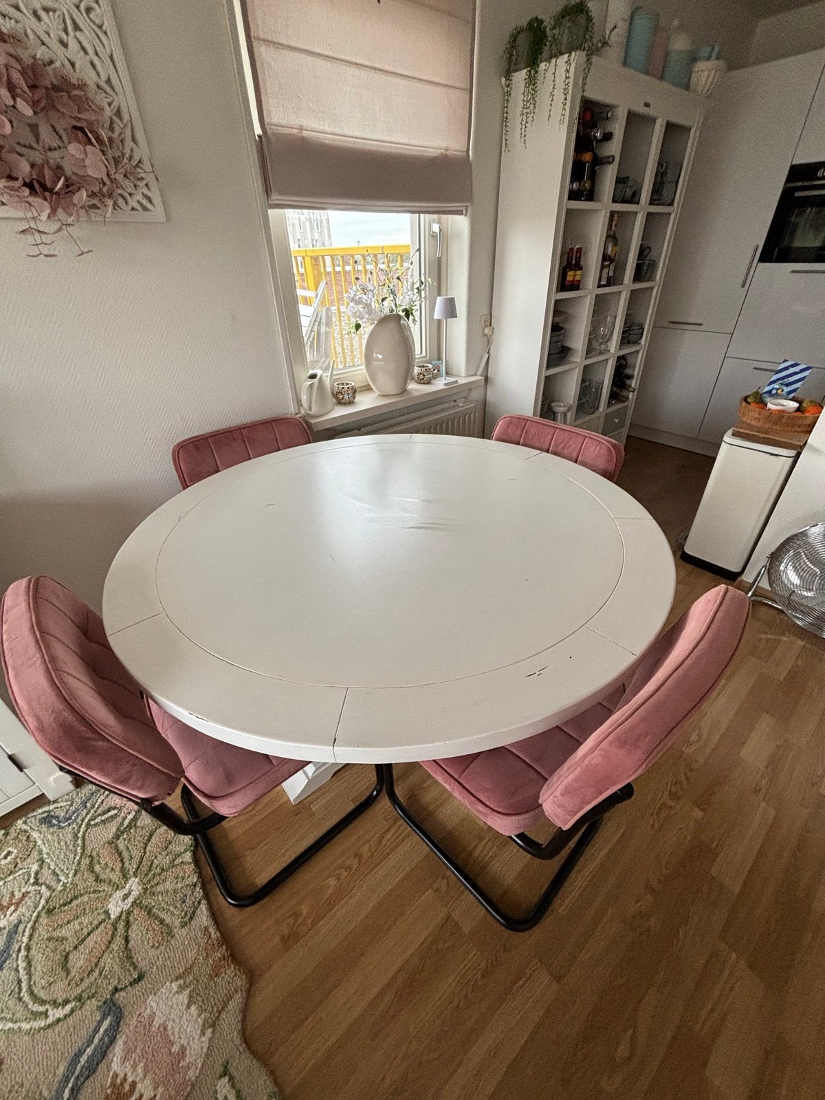 Landelijke ronde witte eettafel 130 cm, Ophalen, Gebruikt, 100 tot 150 cm, Rond