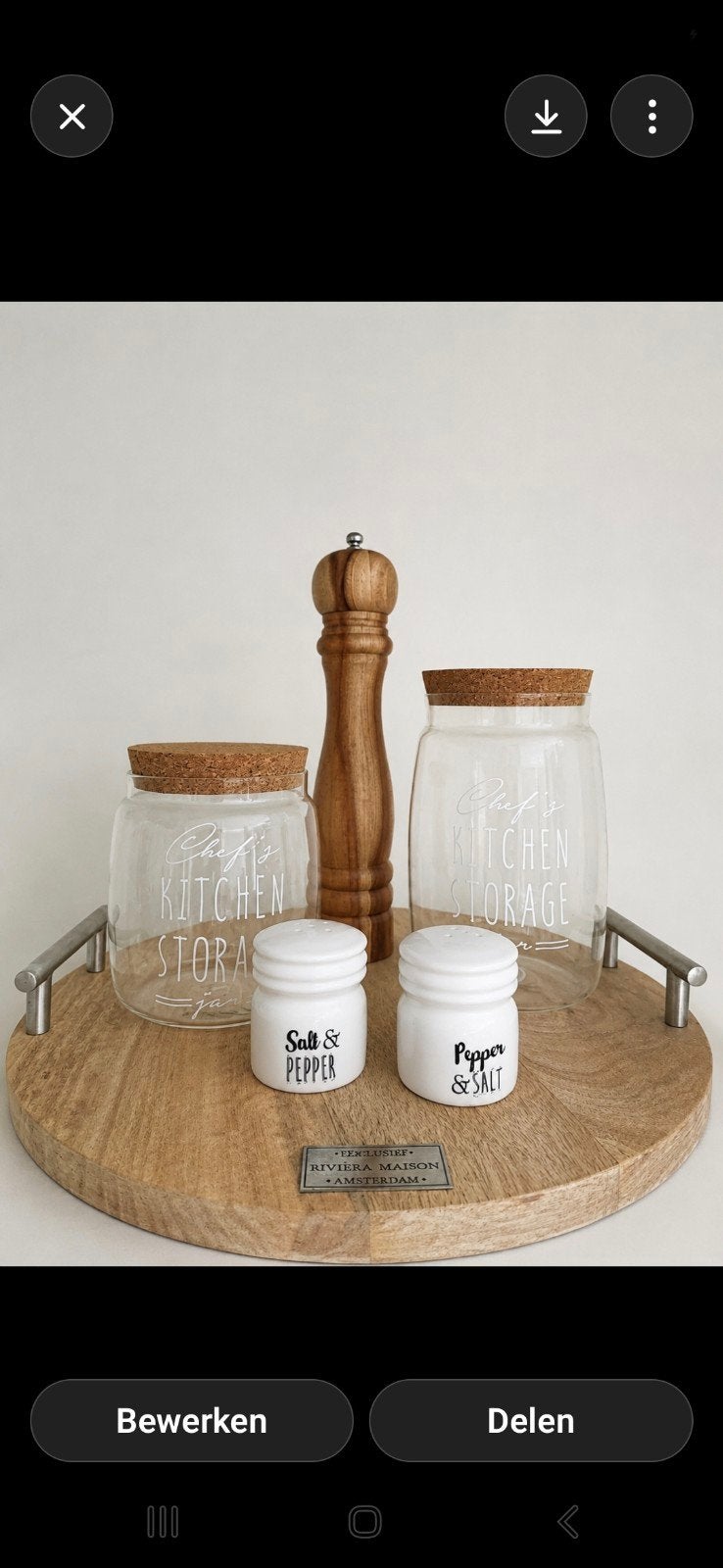 Riviera Maison Dienblad + 2 Voorraadpotten + Peper & Zout Se, Ophalen, Zo goed als nieuw, Hout