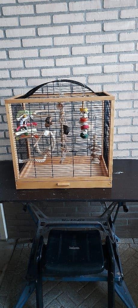 Parkietenkooi met schuiflade, Dieren en Toebehoren, Vogels | Hokken en Kooien, Ophalen of Verzenden, Gebruikt, Hout, Vogelkooi