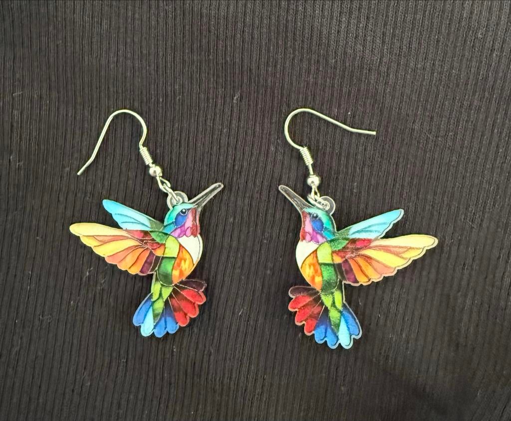 Kleurrijke kolibrie oorbellen, Overige materialen, Hangers, Overige kleuren, Nieuw