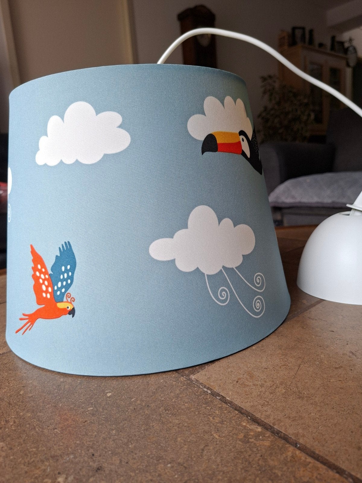 IKEA Temma Hanglamp Kinderkamer met Vogels en Wolken, Huis en Inrichting, Ophalen, Blauw, Rond, Zo goed als nieuw