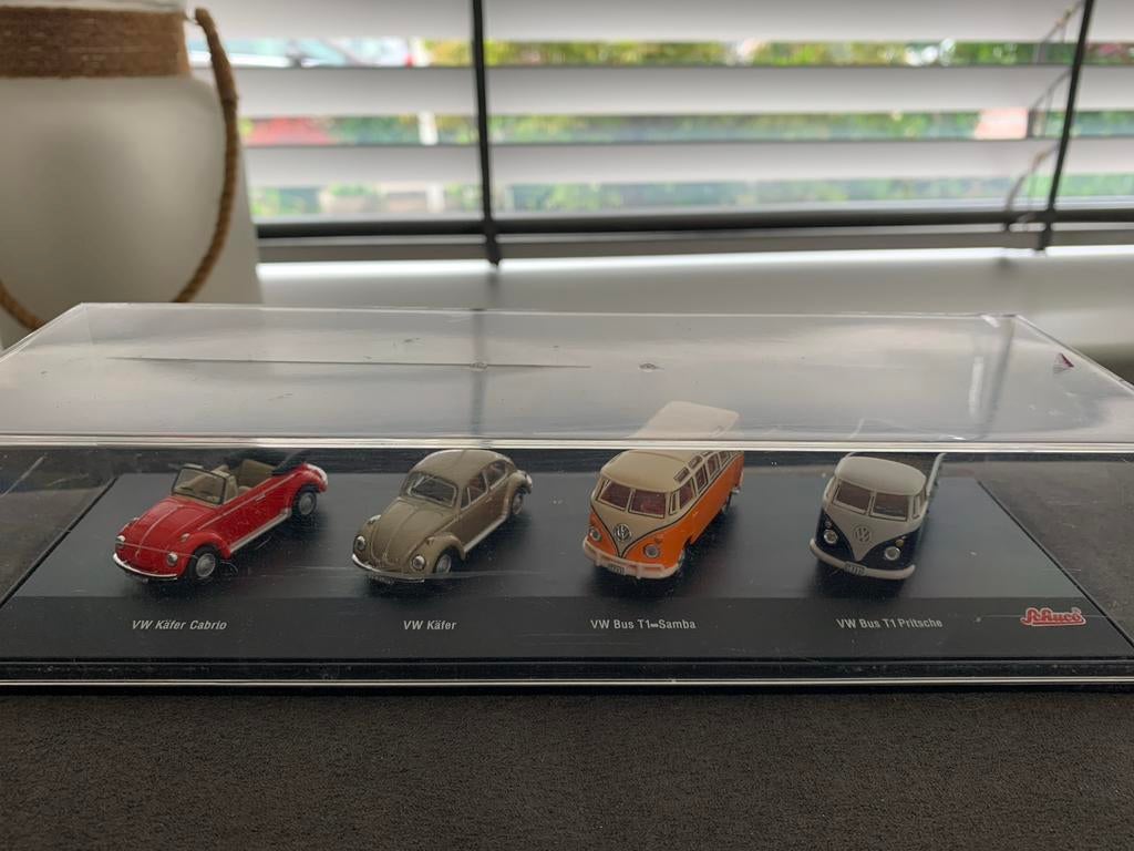 Schuco VW Kever & Bus T1 Miniatuur Set - 4 Modellen, Hobby en Vrije tijd, Modelauto's | 1:87, Zo goed als nieuw, Ophalen