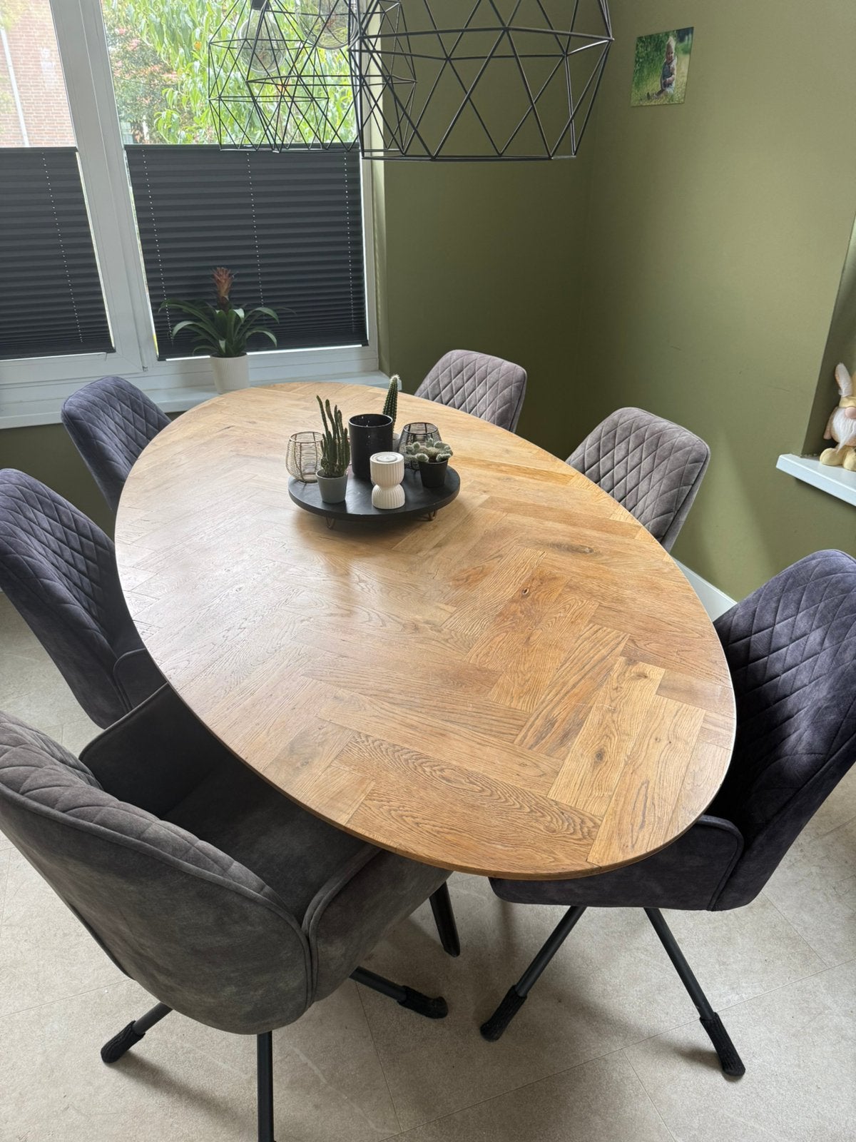Vissengraad eiken ovale eettafel, Ophalen, Zo goed als nieuw