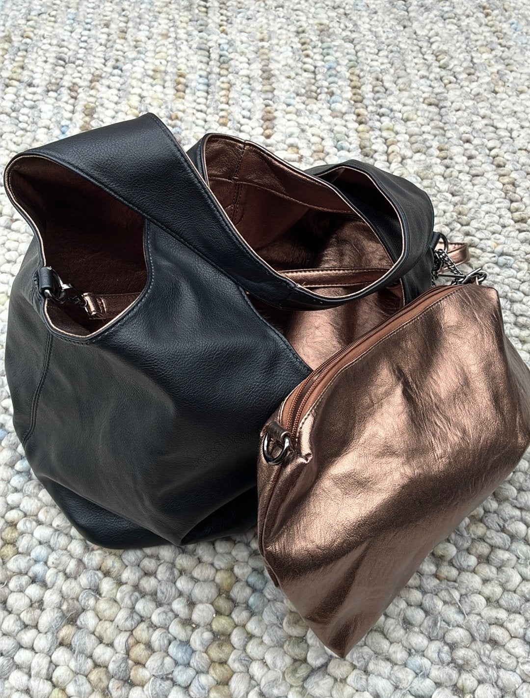 Zwart met bronskleurige shopper met lang hengsel, Ophalen of Verzenden, Nieuw, Zwart, Overige typen