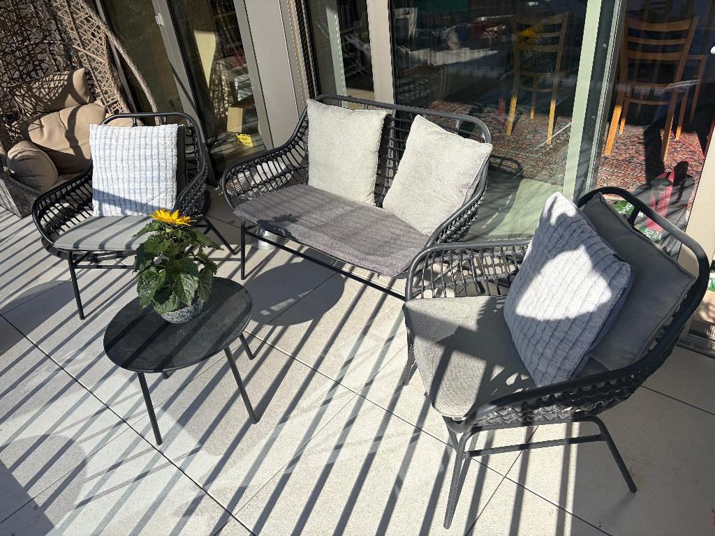 Moderne loungeset met 2 stoelen en bank, Tuin en Terras, Tuinsets en Loungesets, Ophalen, Gebruikt, Bank, 4 zitplaatsen