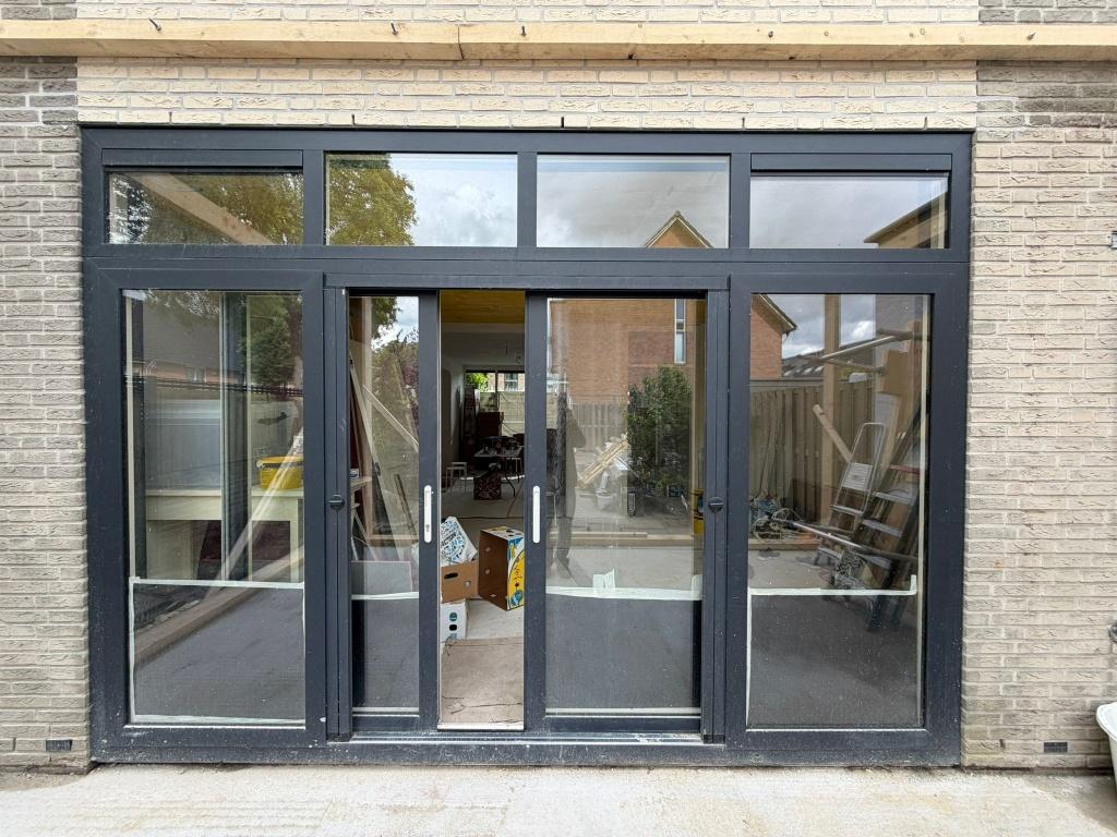 Geïsoleerd houten dubbele schuifpui, Kunststof, 225 cm of meer, Ophalen of Verzenden, Zo goed als nieuw