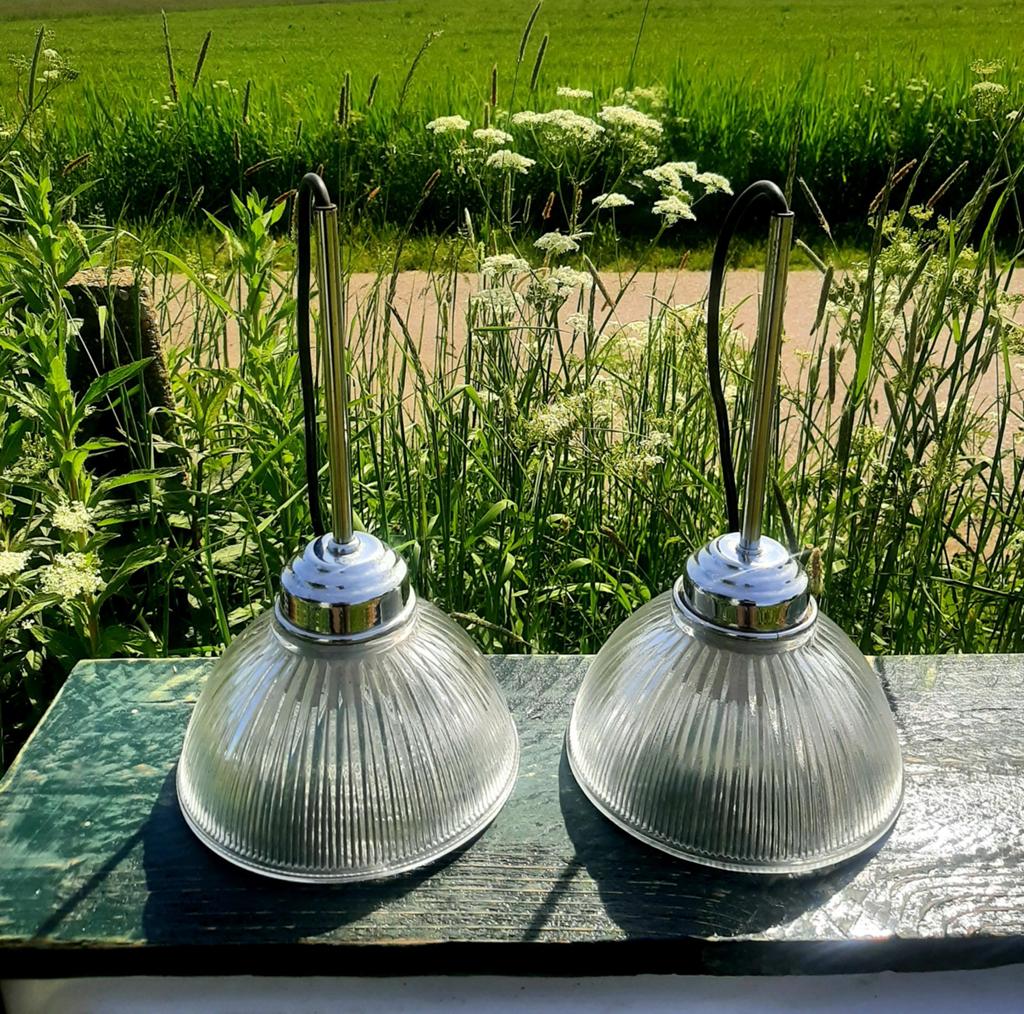 Holophane - Set Hanglampen - (HERDA / Vintage / 60's 70's), Ophalen of Verzenden, Zo goed als nieuw, Minder dan 50 cm