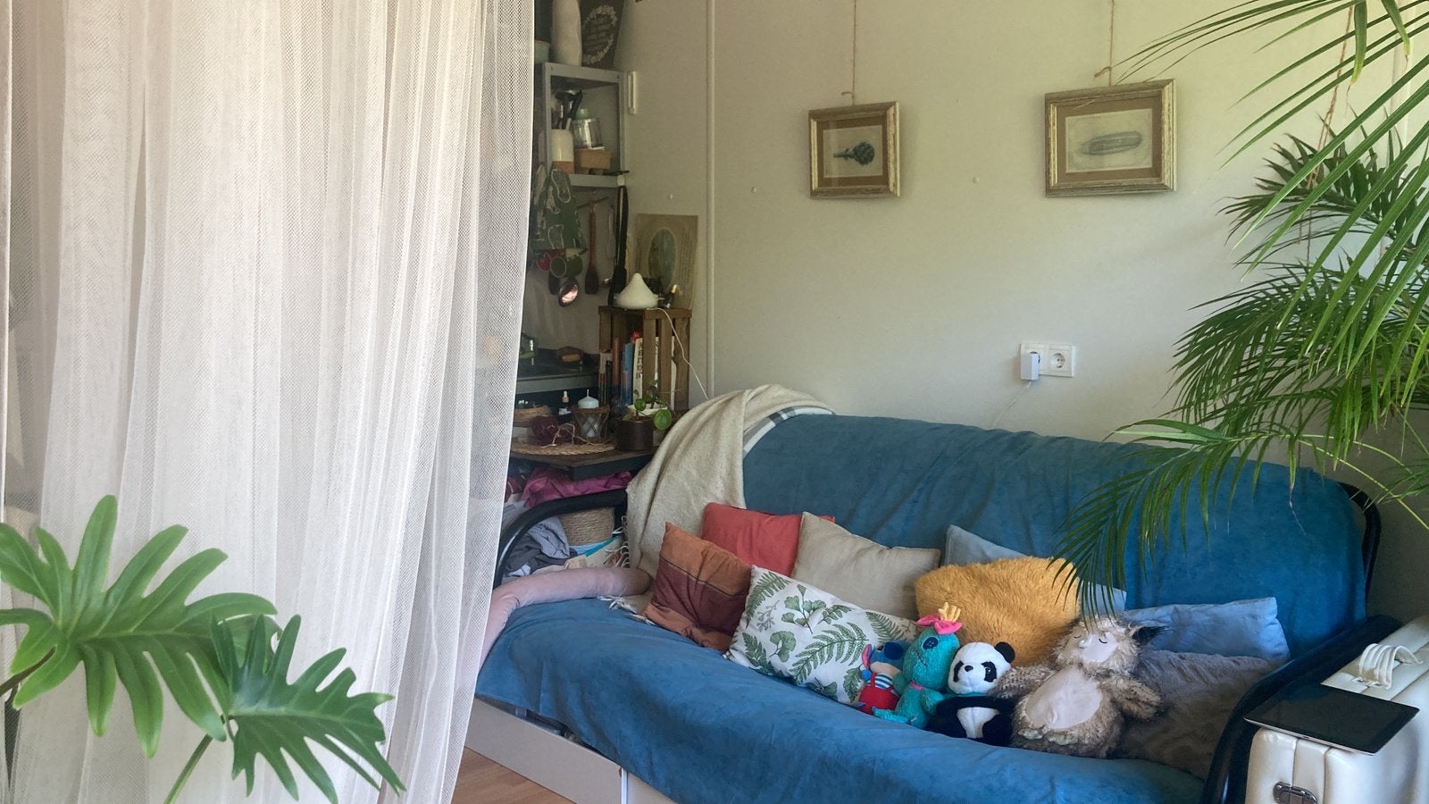 Blauw sofabank, Huis en Inrichting, Ophalen, Gebruikt, Tweepersoons, Minder dan 150 cm
