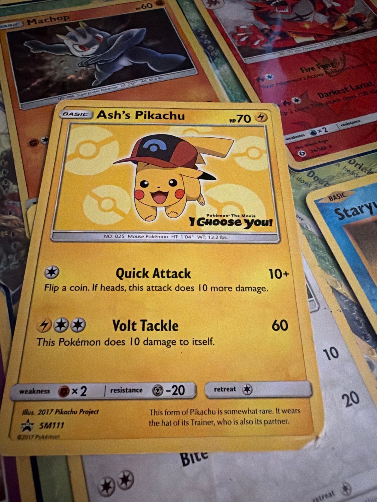 Ash's Pikachu Pokemon Kaart - SM111 I Choose You!, Ophalen of Verzenden, Zo goed als nieuw, Losse kaart