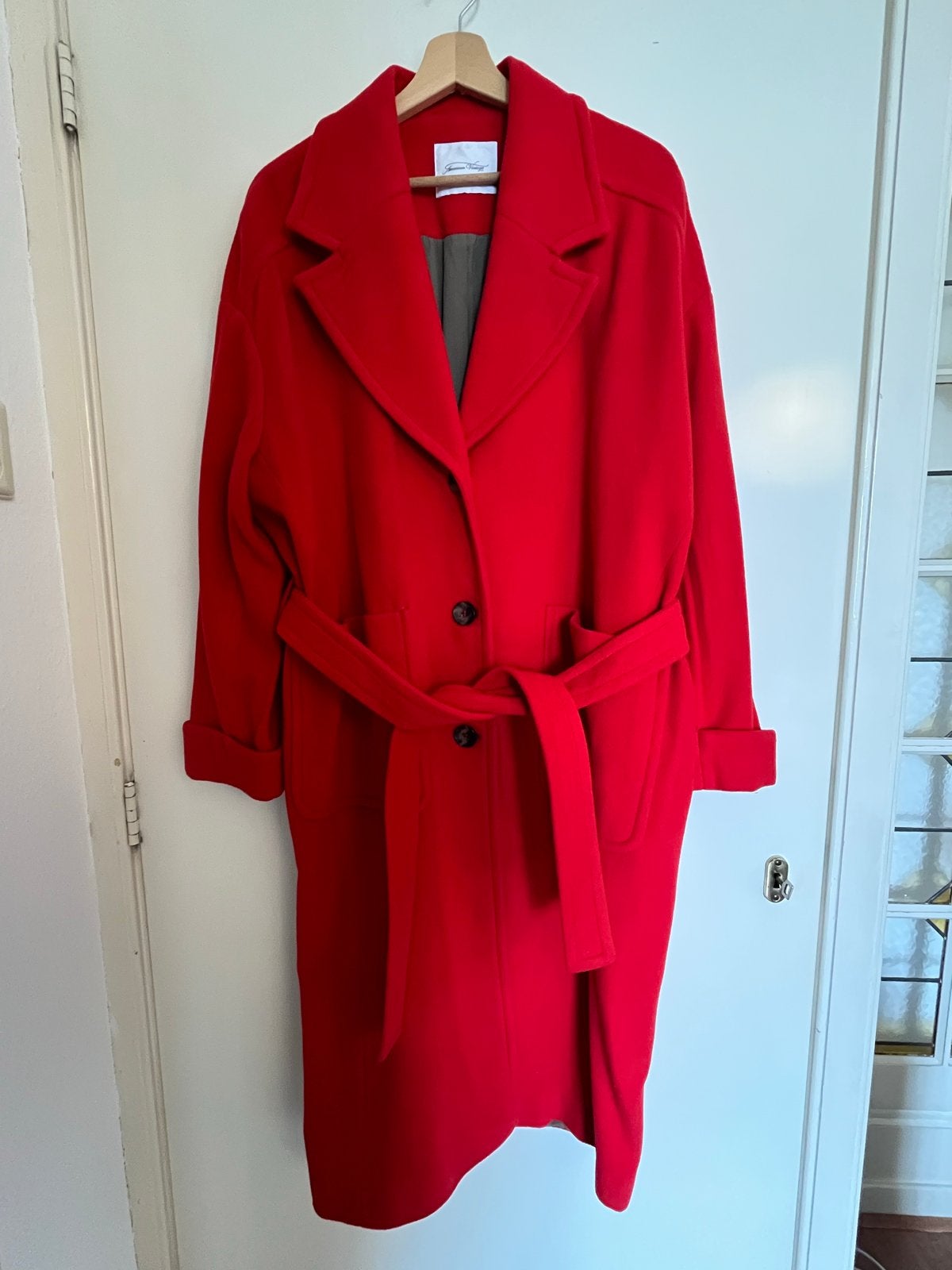American Vintage rode wollen jas met ceintuur, Ophalen of Verzenden, Zo goed als nieuw, Maat 38/40 (M), Rood