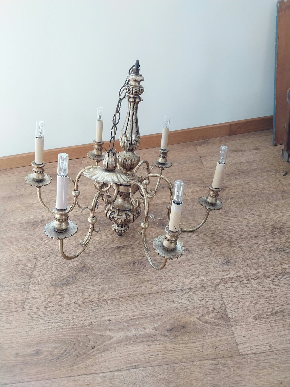 Vintage kroonluchter 6 armen, Huis en Inrichting, Ophalen, Gebruikt, Metaal