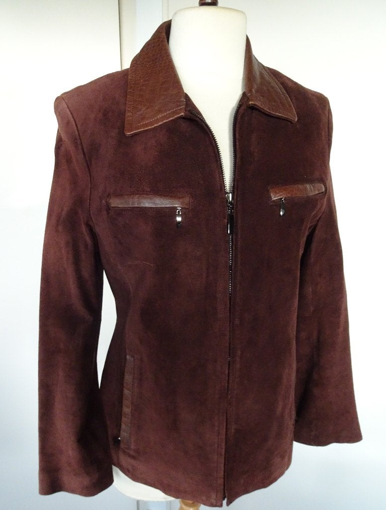 SUEDE JAS VAN LEATHER SOUND MAAT 38, Maat 38/40 (M), Bruin, Ophalen of Verzenden, Zo goed als nieuw