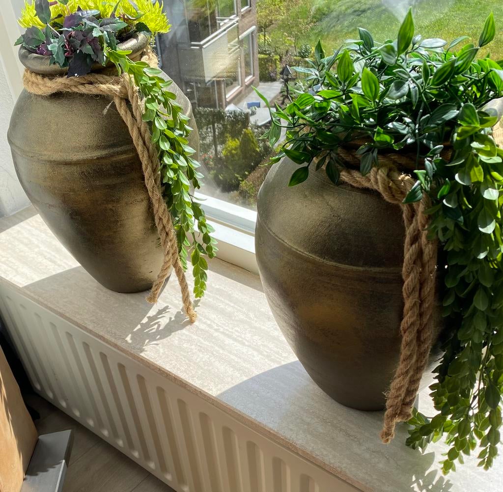 Goudkleurige potten met accessoires, Ophalen, Zo goed als nieuw, Goud, Steen/keramiek